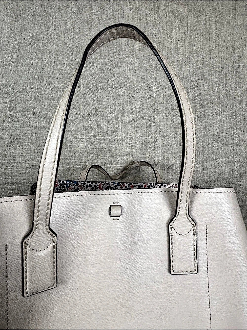 Kate Spade New York Cream Ivory Leather Tote Shoulder Bag Floral Lining - Picture 12 of 16